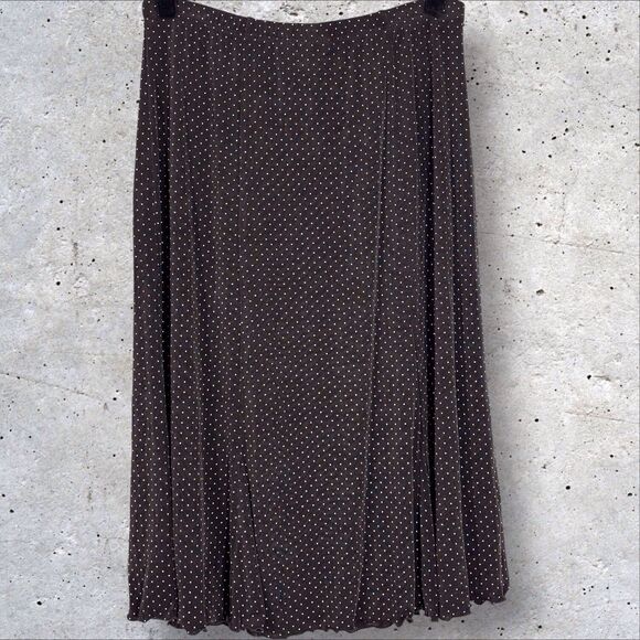 Chicos Travelers Size 2 A-Line Skirt Large Brown White Polka Dots Slinky Stretch - Picture 4 of 6